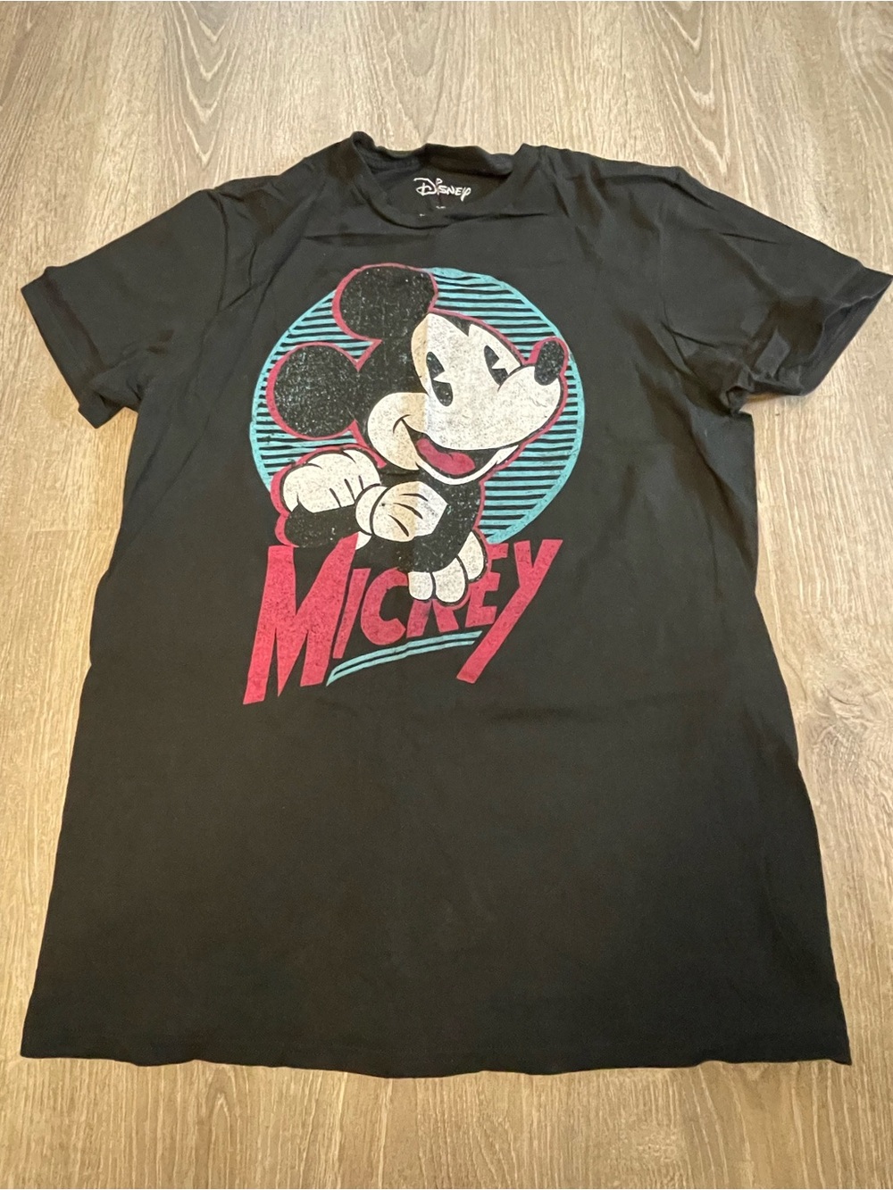 Disney Mickey Mouse Retro Neon Graphic Tee Black M